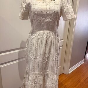 Adelyn Rae White Floral Eyelet Dress